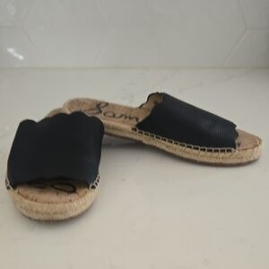 Sam Edelman Black Scalloped Leather Espadrille Slide